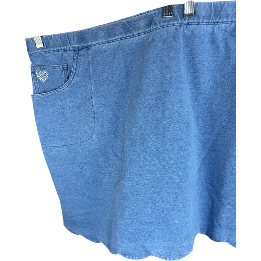 Quacker Factory DreamJeannes‎ Skort 3X Short Blue Stretch Denim Heart Pocket NWT